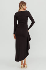 Cha Cha Long Sleeve Thigh Split Dress Black