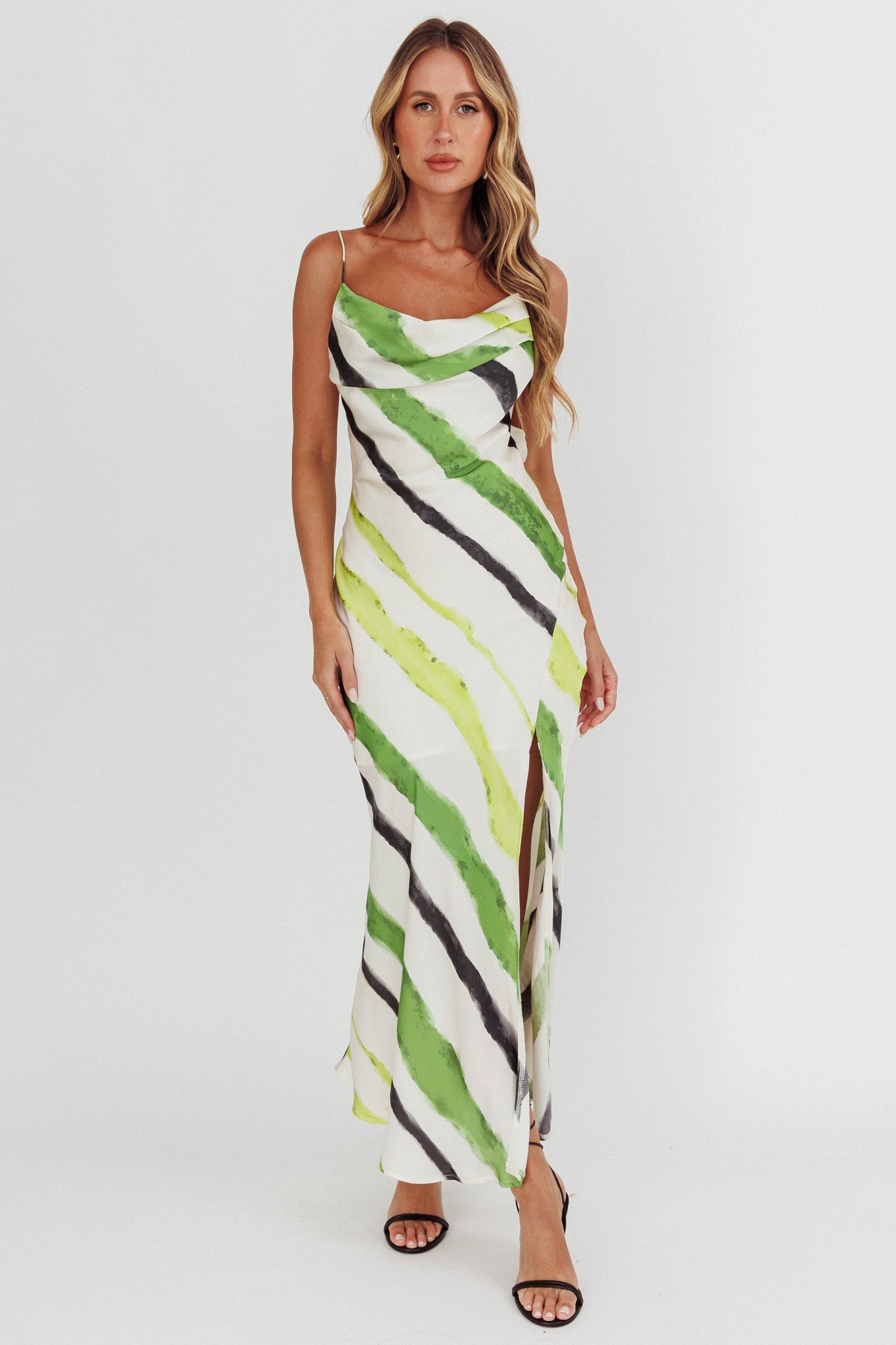 Blondine Cowl Bust Split Maxi Dress Green