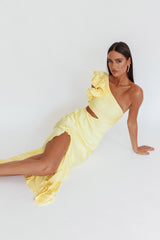 Deanna One-Shoulder Split Maxi Dress Yellow