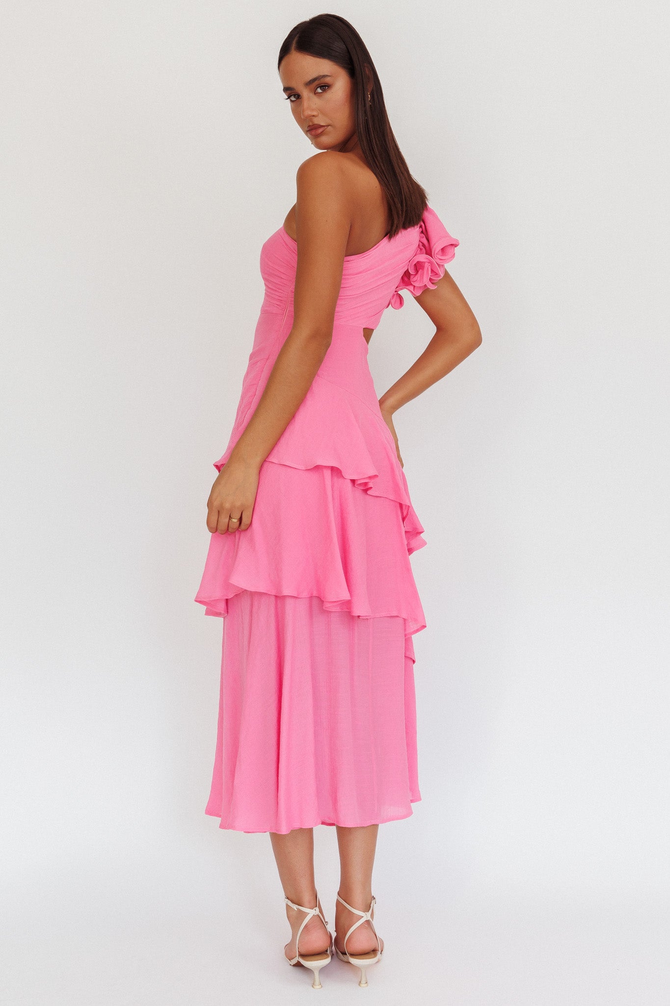 Deanna One-Shoulder Tiered Maxi Dress Pink