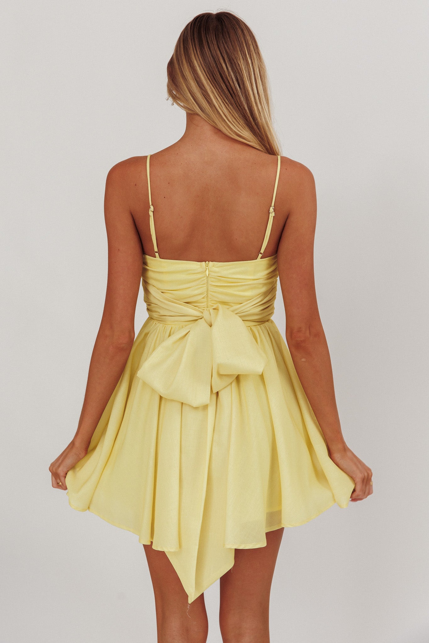 Festivity Flared Bow Floral Mini Dress Yellow