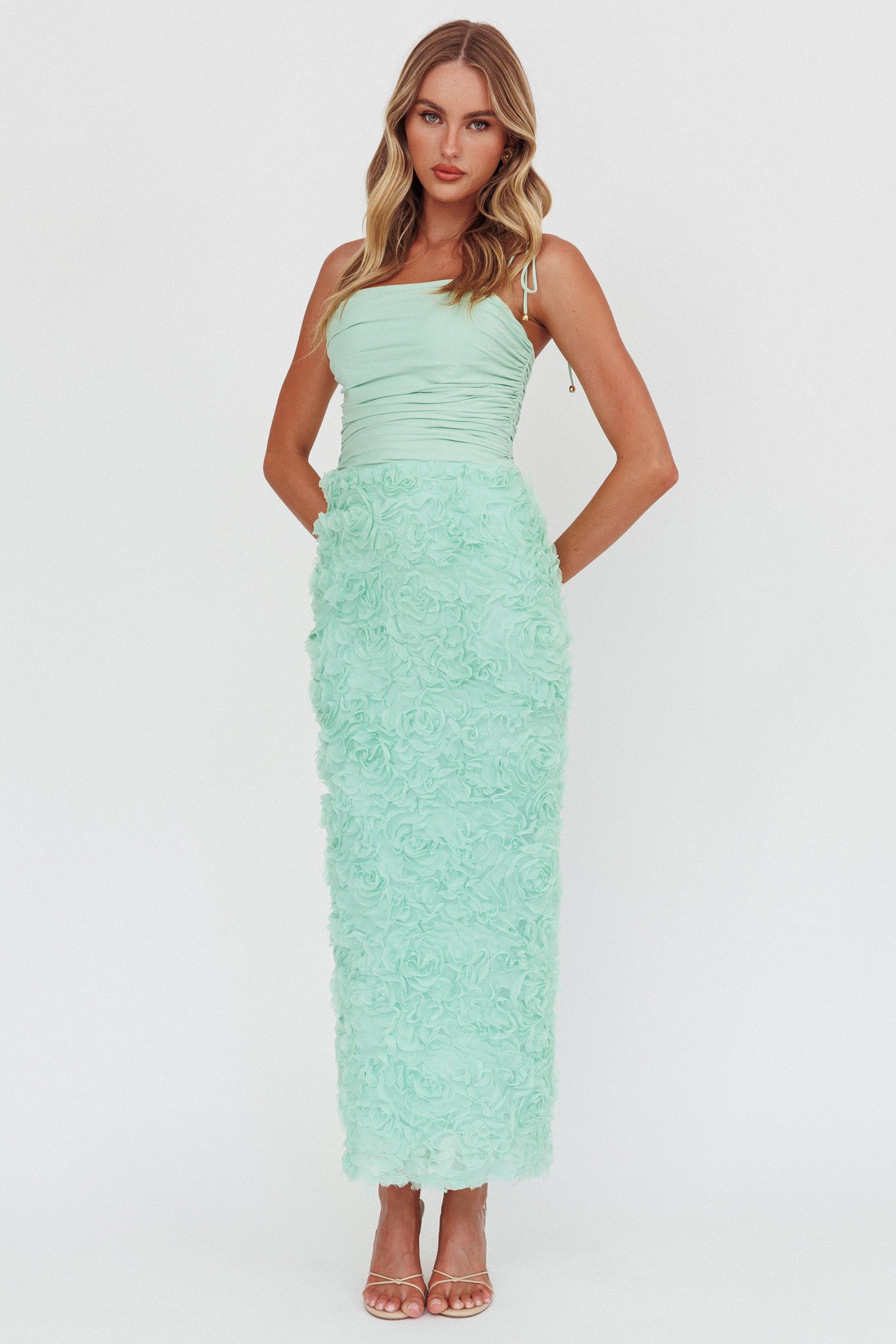 Love & Honor Textured Floral Maxi Dress Sage