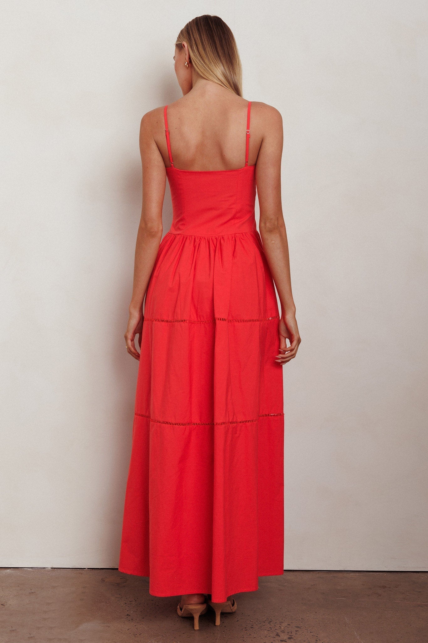 Heavenly Glow Gathered Bust A-Line Maxi Dress Red