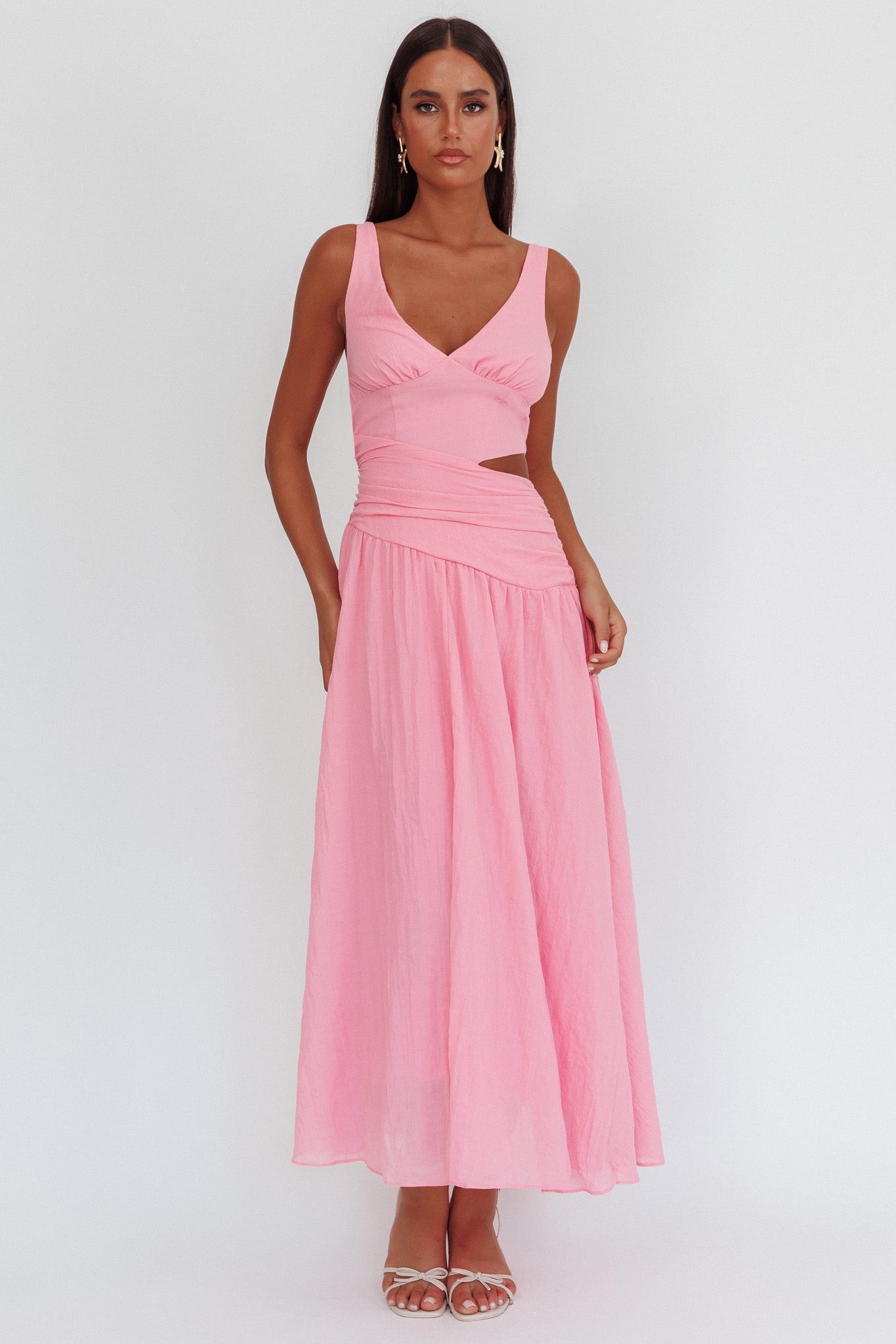 First Dates Waist Cut-Out Maxi Dress Pink