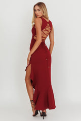 Lights On Asymmetric Hem Maxi Dress Wine