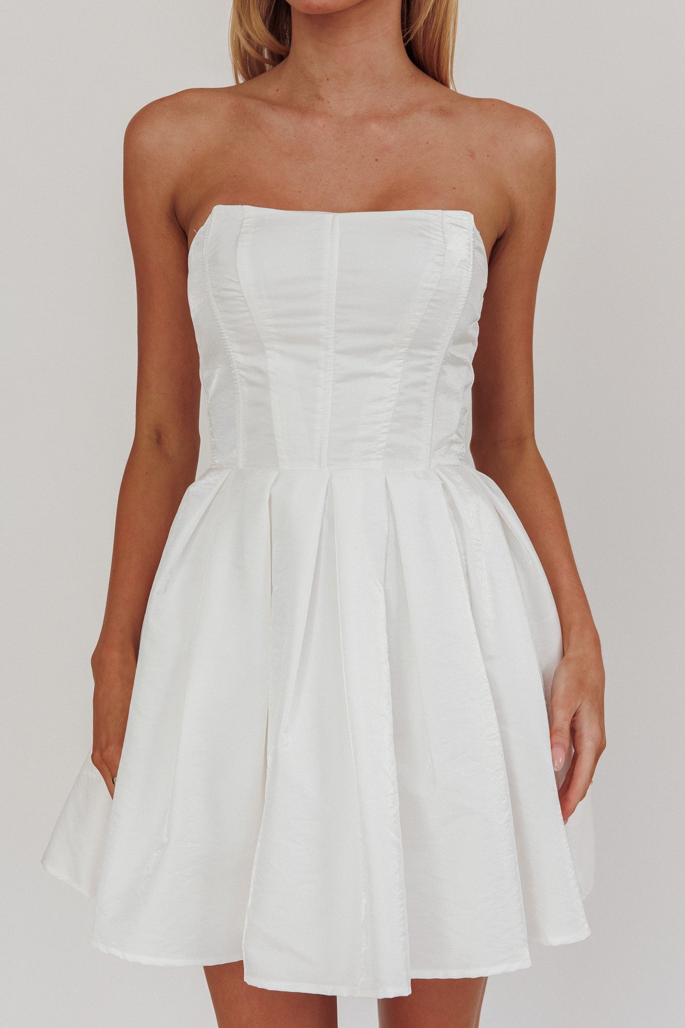 Loveless Strapless Flared Mini Dress Off White