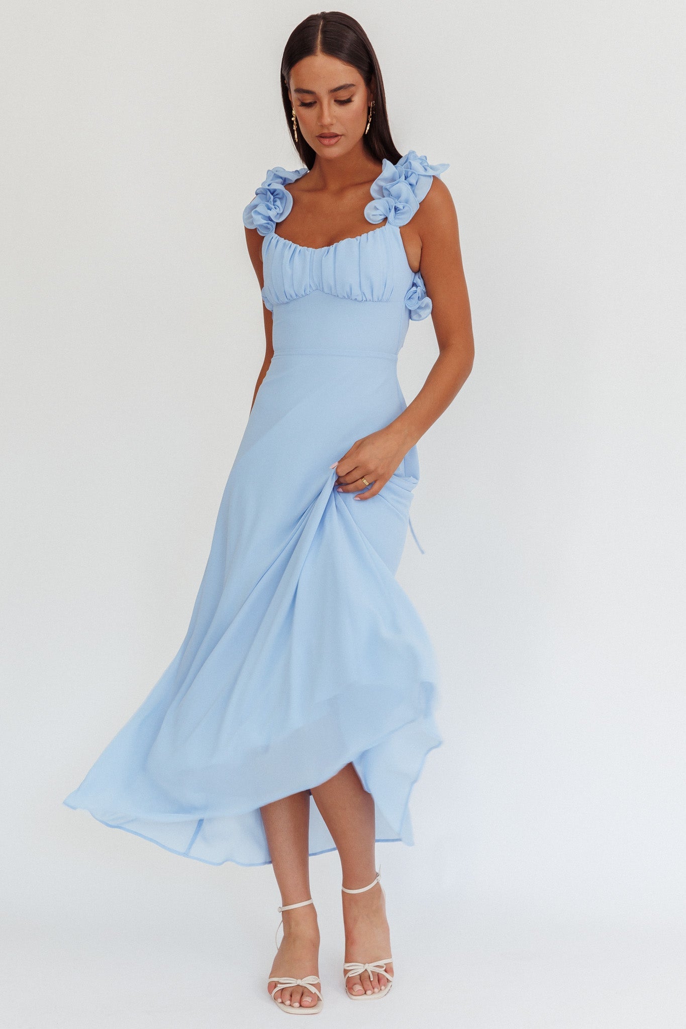 Eloquent Lace-Up Back Maxi Dress Blue