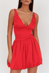 Eye Catching Balloon Skirt Mini Dress Red