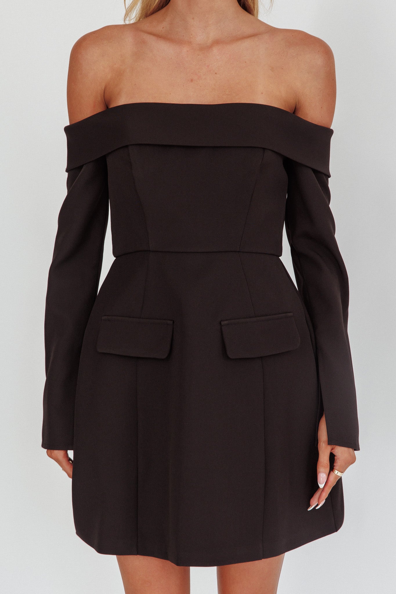 Laviniah Foldover Long Sleeve Mini Dress Black