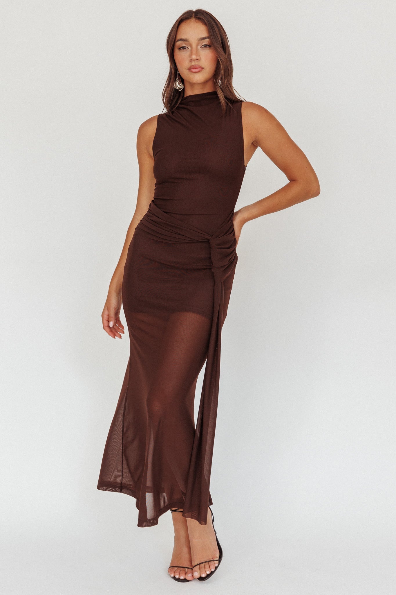 Girl's Night Waist Sash Maxi Dress Chocolate