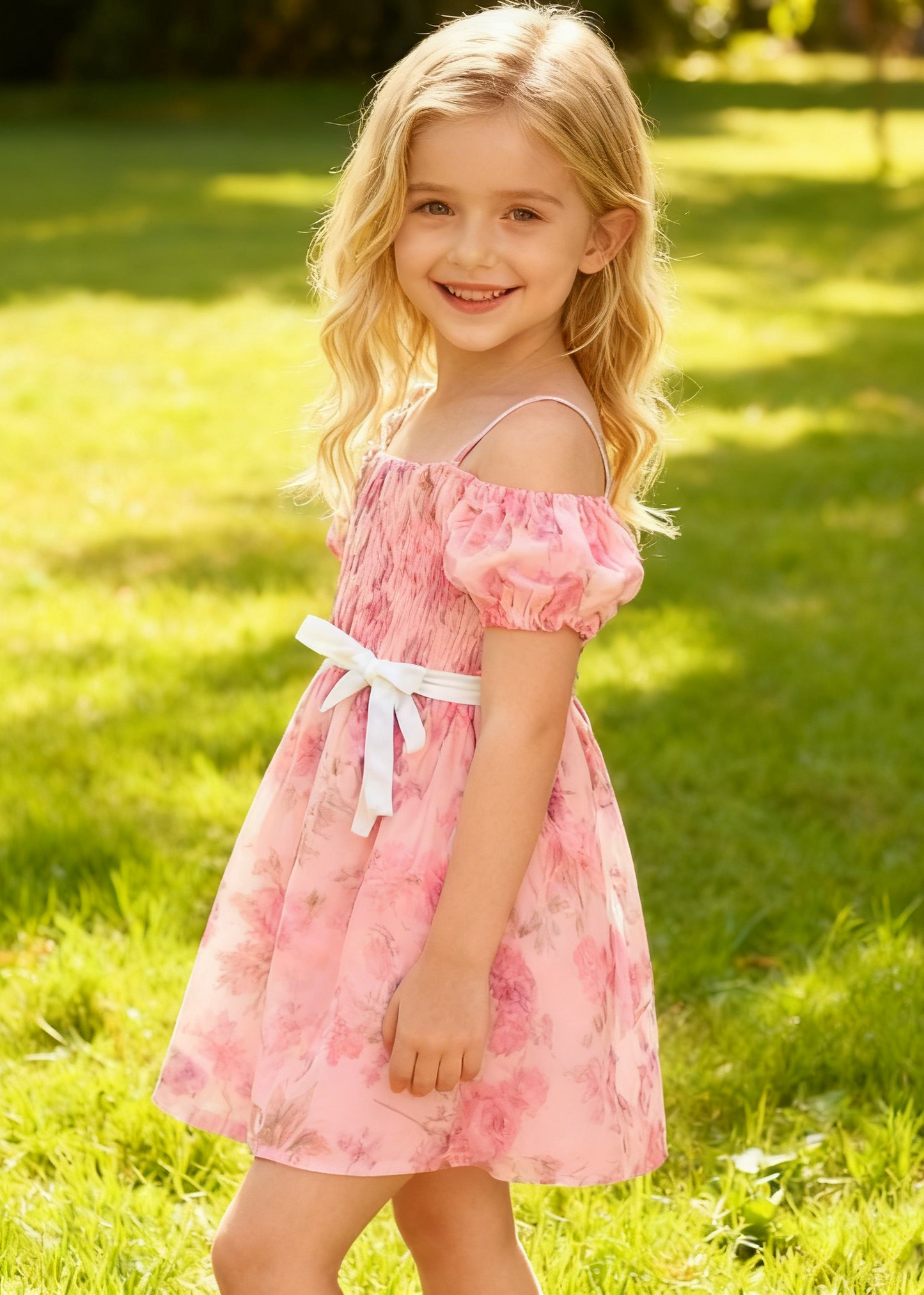 Painted Puff Sleeves Dress