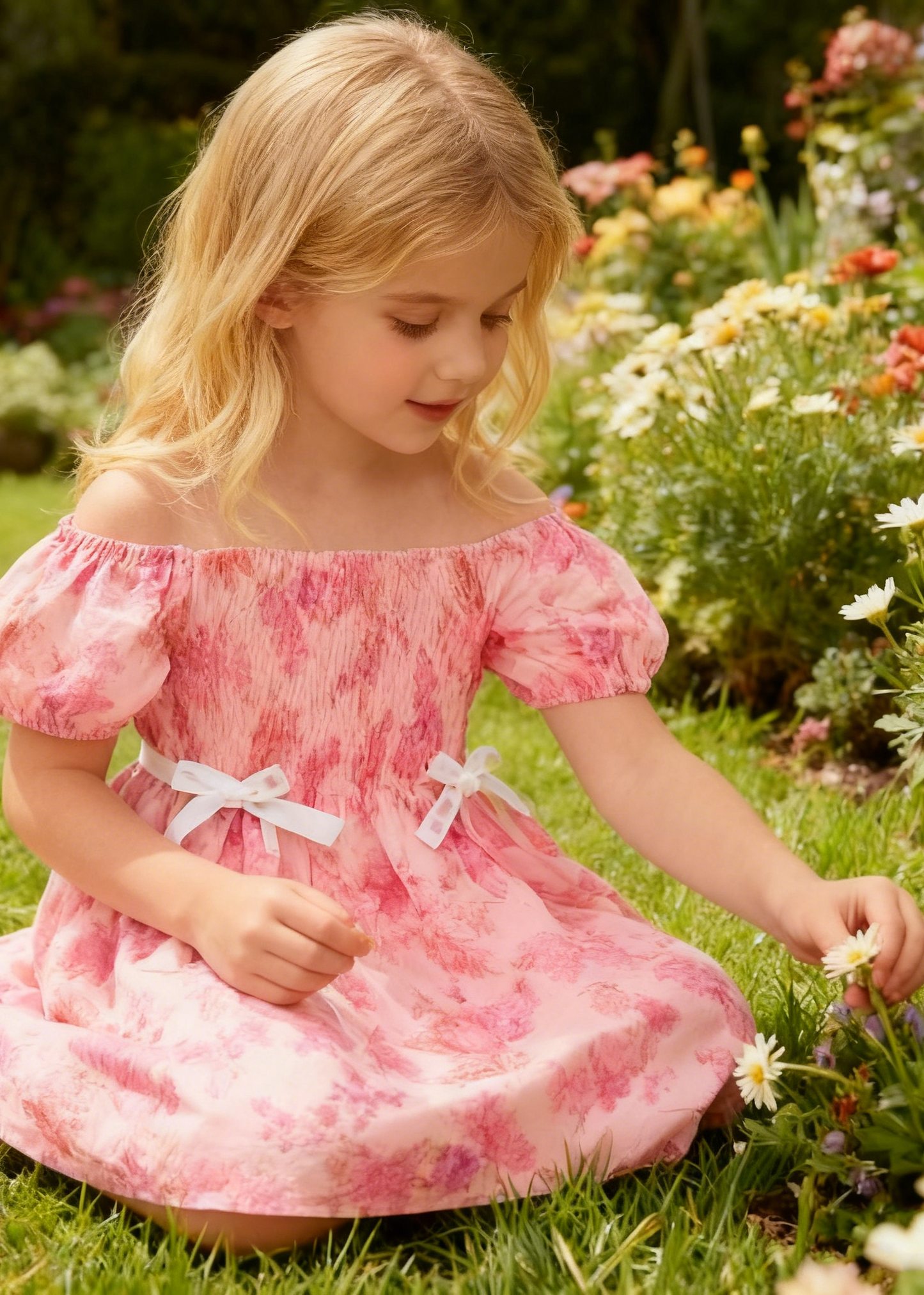 Painted Puff Sleeves Dress