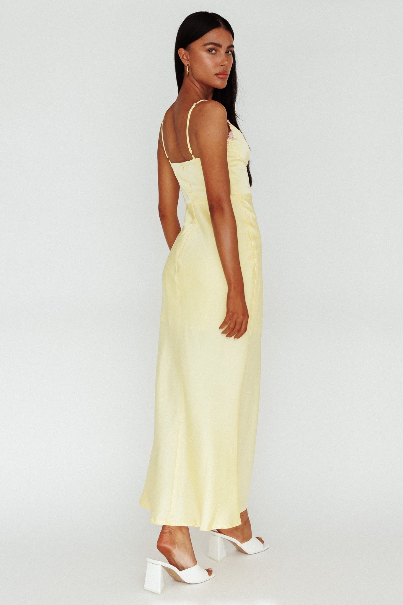 Honeysuckle Floral Neckline Midi Dress Lemon