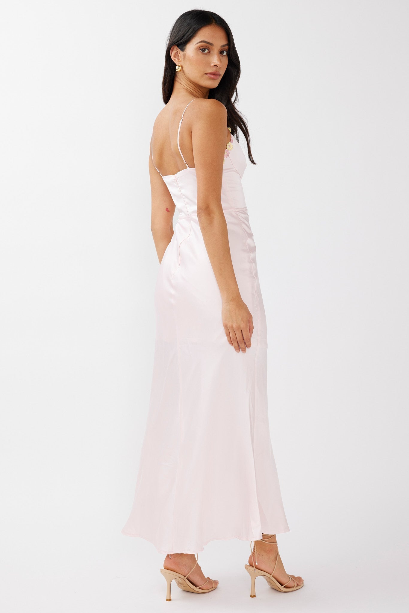 Honeysuckle Floral Neckline Midi Dress Pink