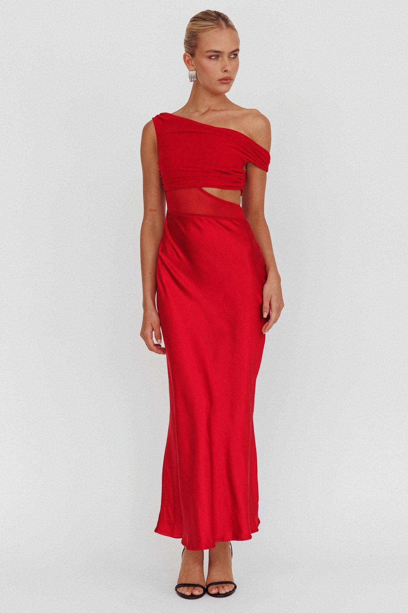 In Blooms Mesh Bodice Maxi Dress Wine