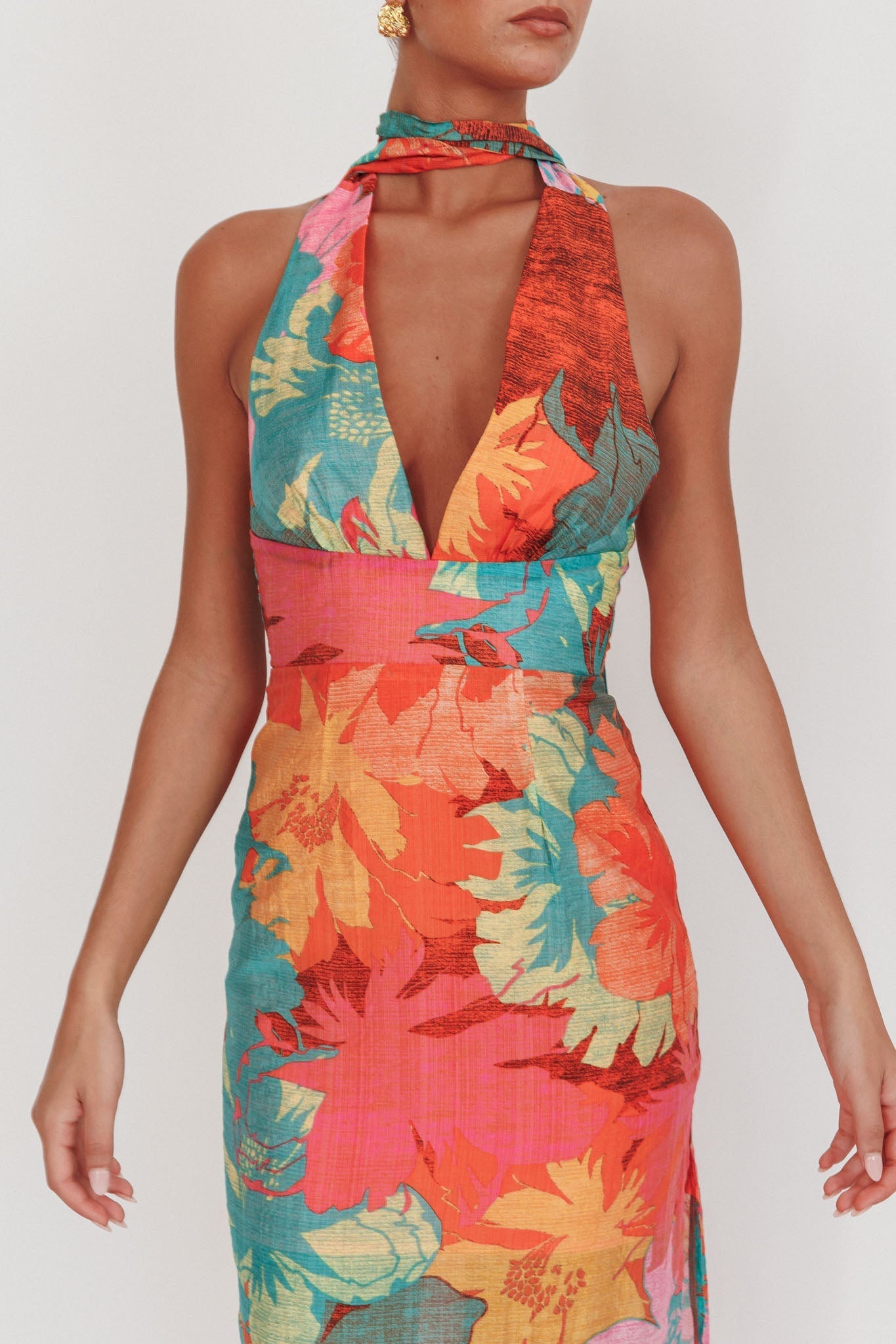 Cipriana Backless Halter Maxi Dress Floral Pink