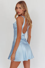 Brigid Cowl Neck Scoop Back Mini Dress Blue