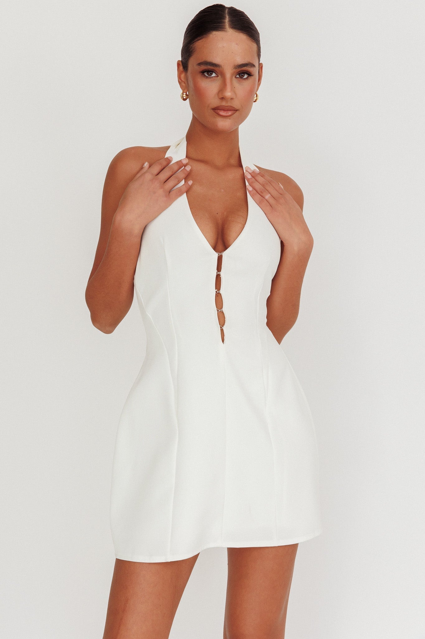 Elisabet Halter Neck Mini Dress Off White