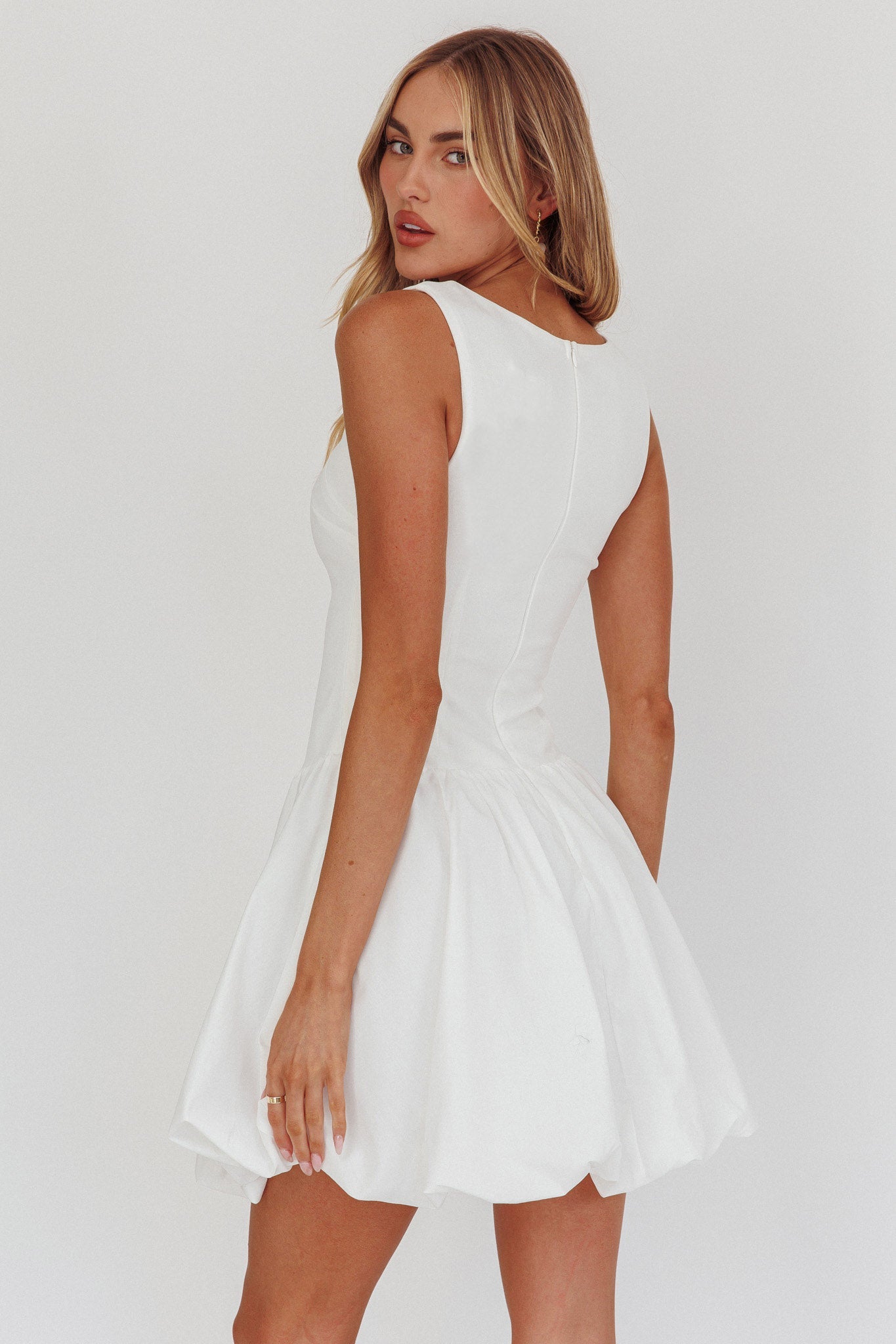 Like Art Square Neck Bubble Mini Dress White
