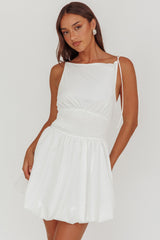 Like Art Tied Shoulder Bubble Mini Dress White