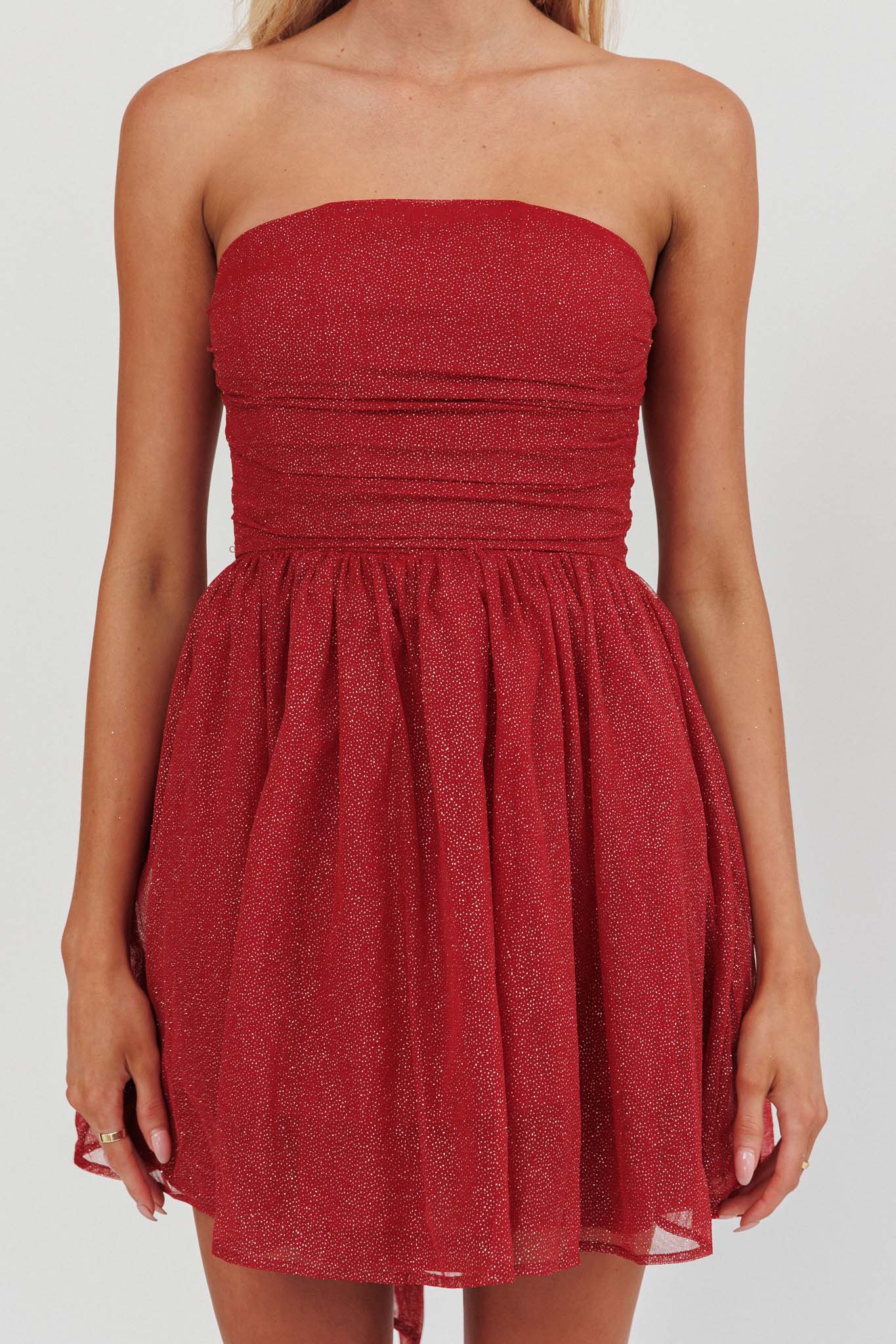 Guilty Pleasure Strapless Glitter Mini Dress Red