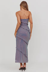 Metrics Strapless Frill Maxi Dress Blue