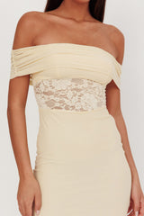 Flutters Off-Shoulder Lace Insert Maxi Dress Cream