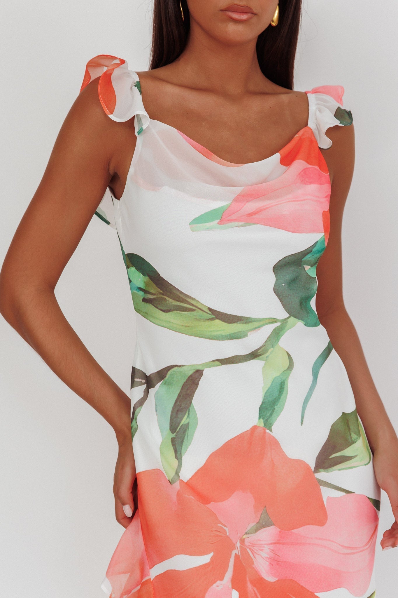 Loula Ruffle Strap Maxi Dress Floral Red