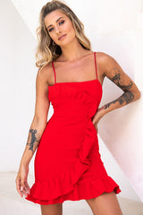 Juanita Half Moon Ruffle Detail Bodycon Dress Red