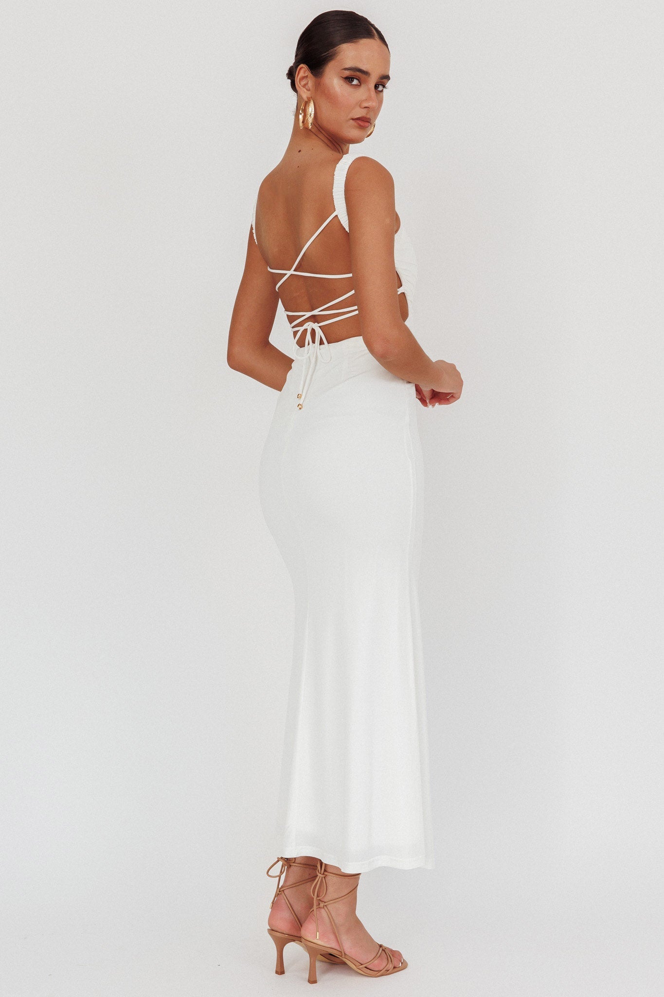 Dream Crush Lace-Up Back Maxi Dress White