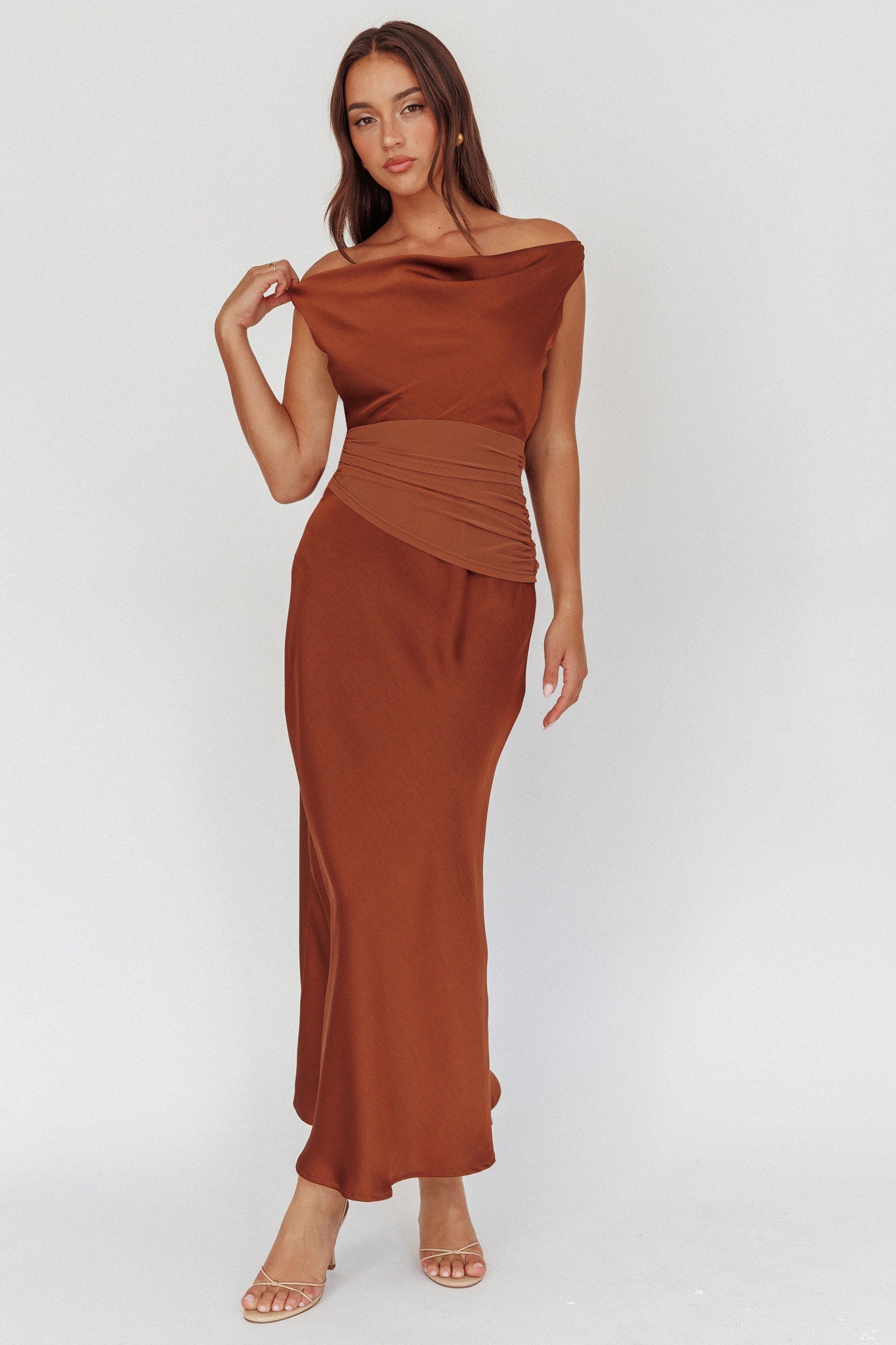 Isabella Open Cowl Back Maxi Dress Cocoa