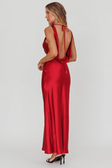 Isabella Satin Backless Maxi Dress Wine