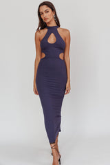 Estella Keyhole Ribbed Midi Dress Navy