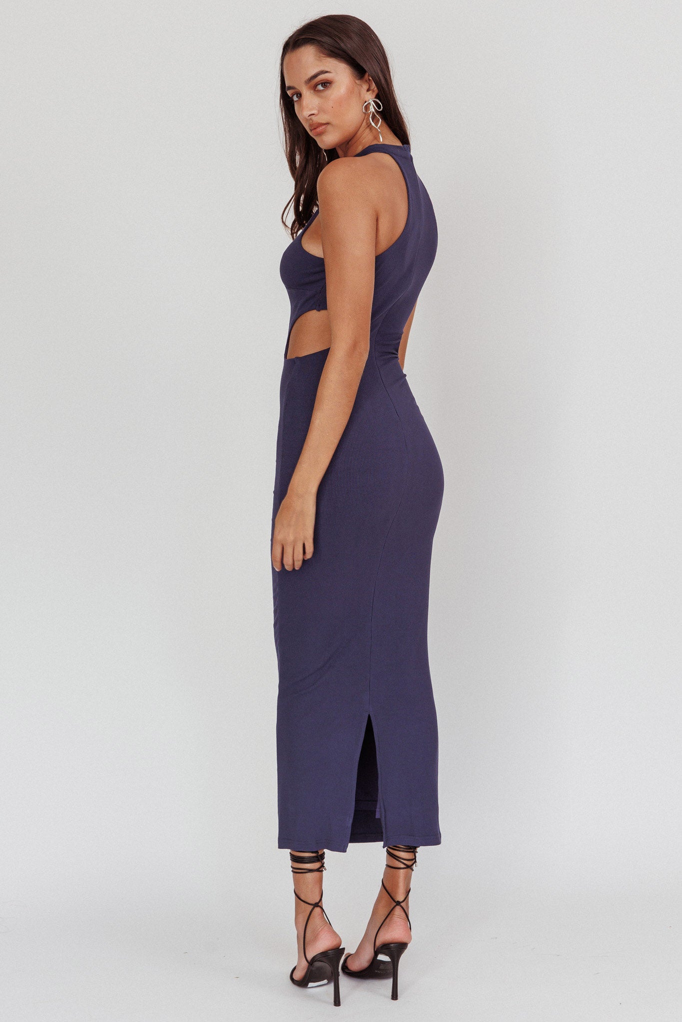 Estella Keyhole Ribbed Midi Dress Navy