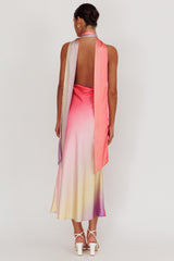 Italia Azure Halterneck Maxi Dress Tangerine