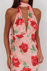 Italia Azure Halterneck Maxi Dress Rose