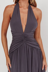 Italia Azure Gathered Waist Maxi Dress Charcoal