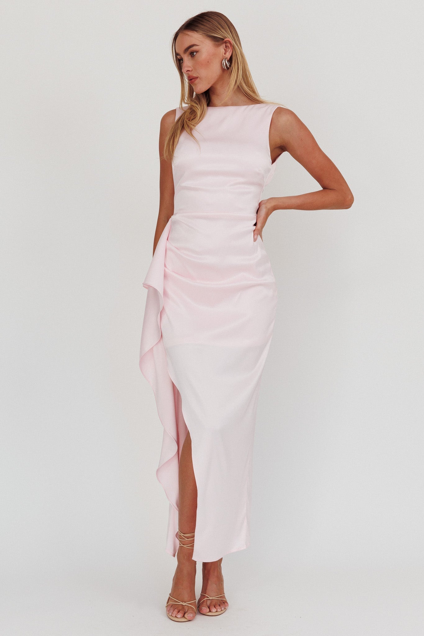 Kamillia Boat Neck Split Maxi Dress Ice Pink