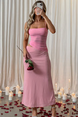 Lorely Ruched Bodice Midi Dress Hot Pink