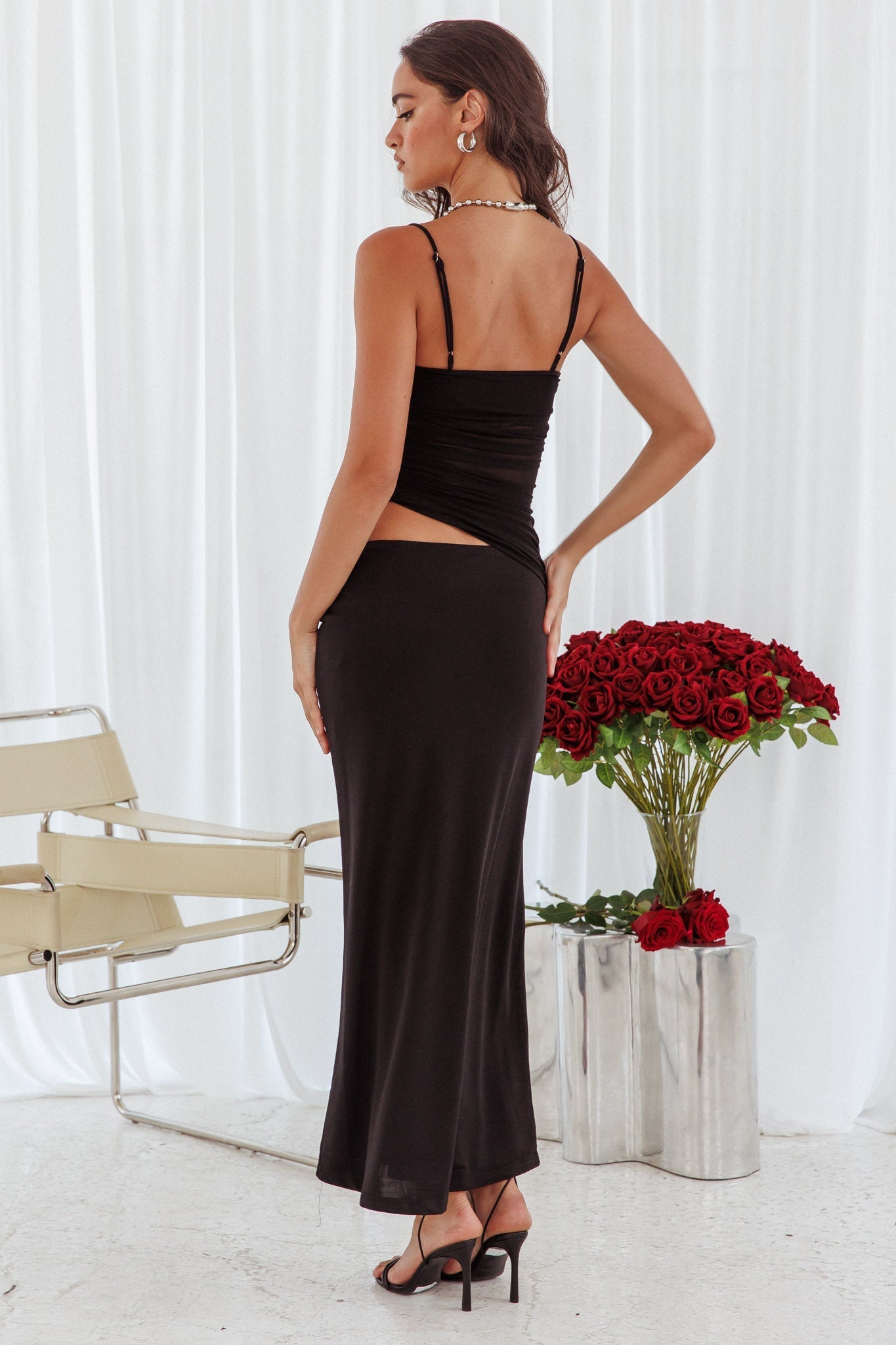 Lorely Ruched Bodice Midi Dress Black