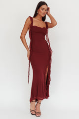 Blushing Ruffle Trim Maxi Dress Wine