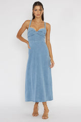 Love To Love Sweetheart Neckline Midi Dress Denim Blue