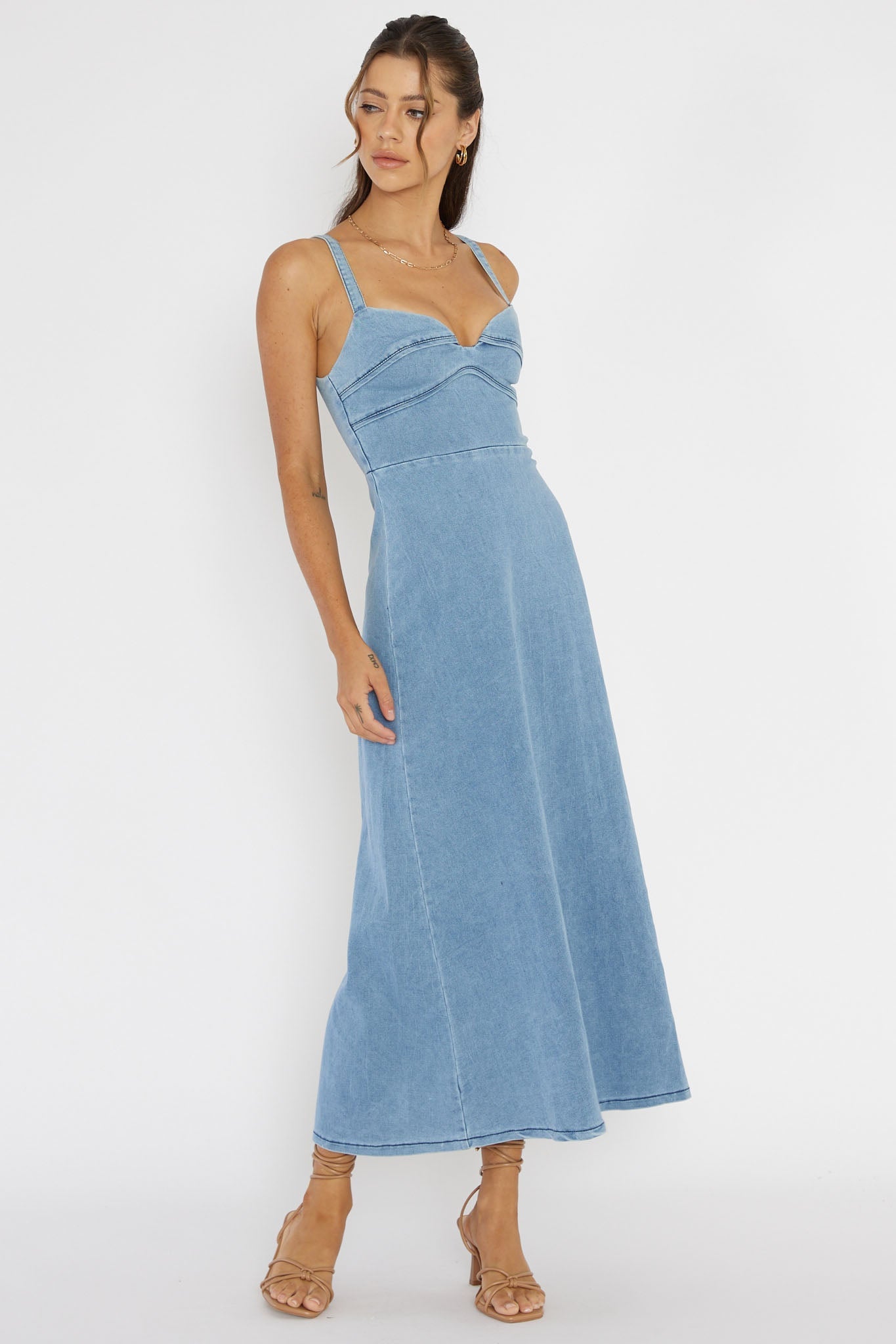 Love To Love Sweetheart Neckline Midi Dress Denim Blue