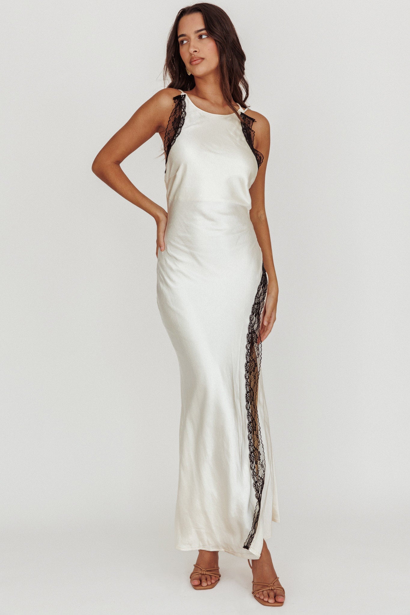 Flying High Lace Trim Maxi Dress Oyster