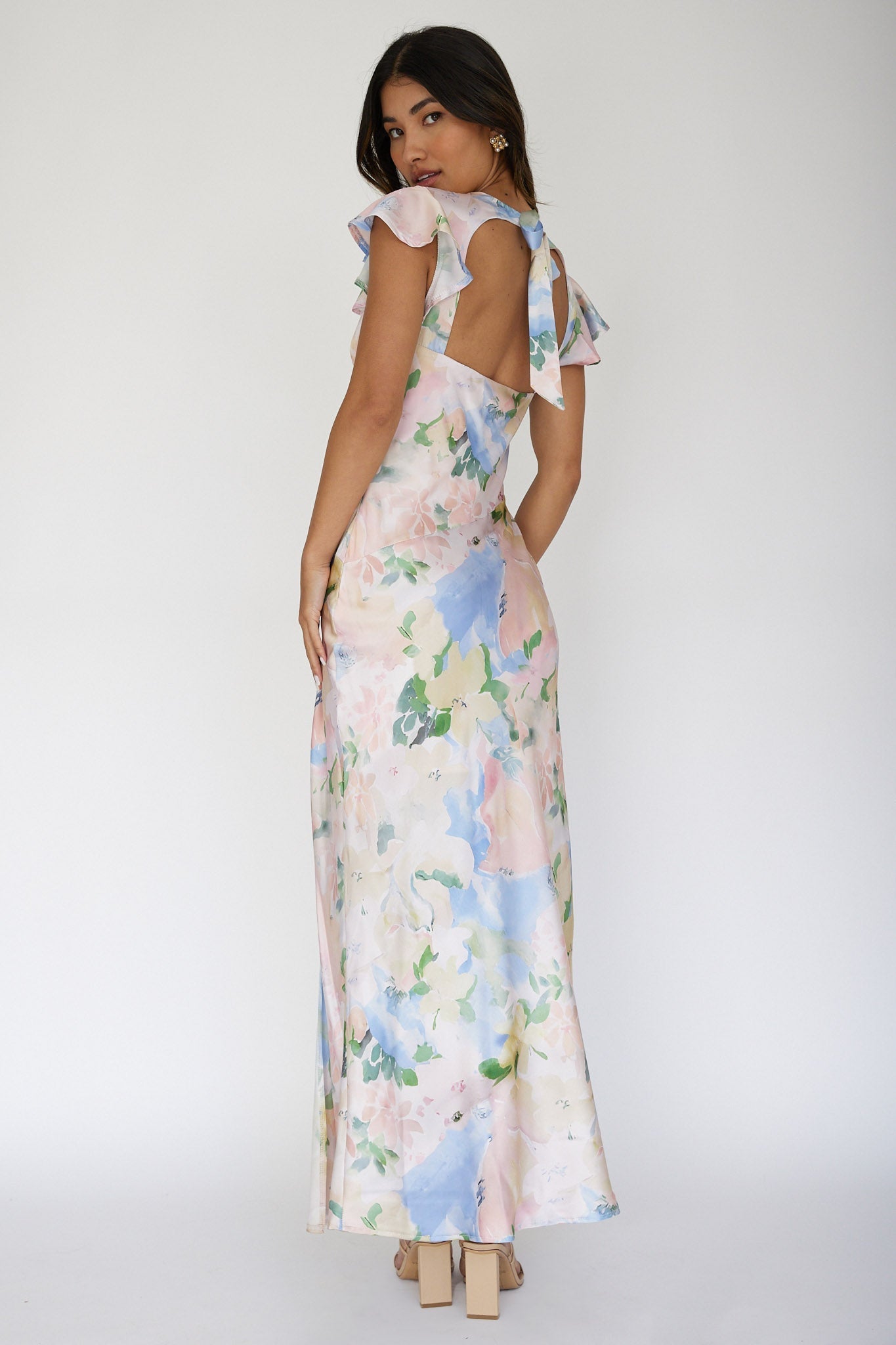 Jannet Keyhole Back Maxi Dress Floral Apricot