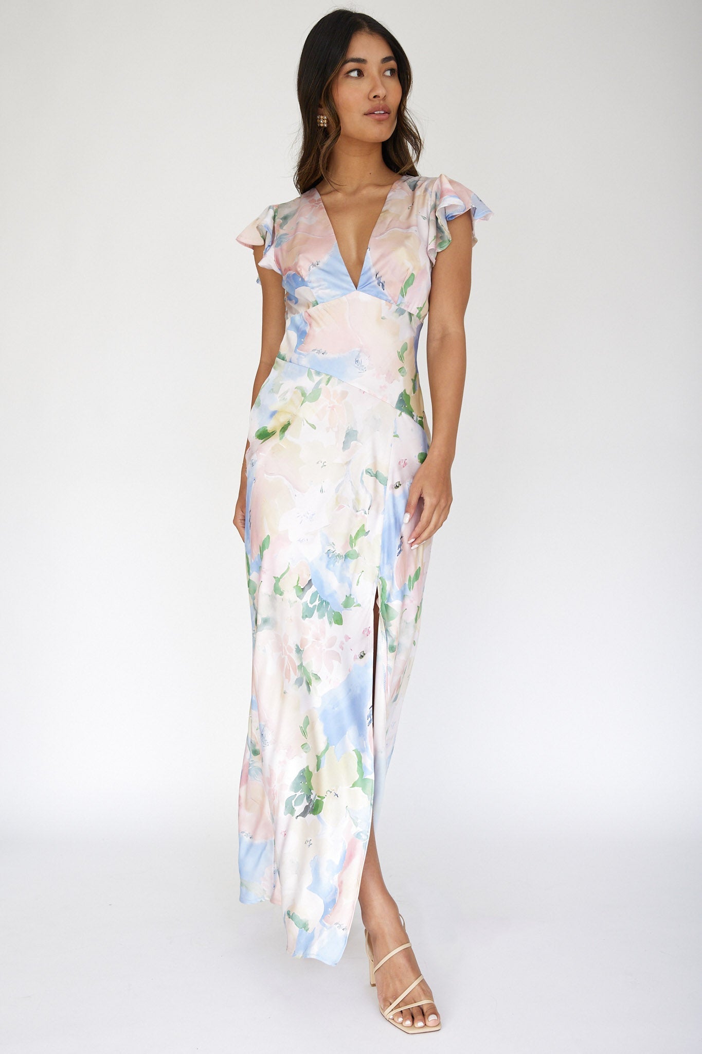 Jannet Keyhole Back Maxi Dress Floral Apricot