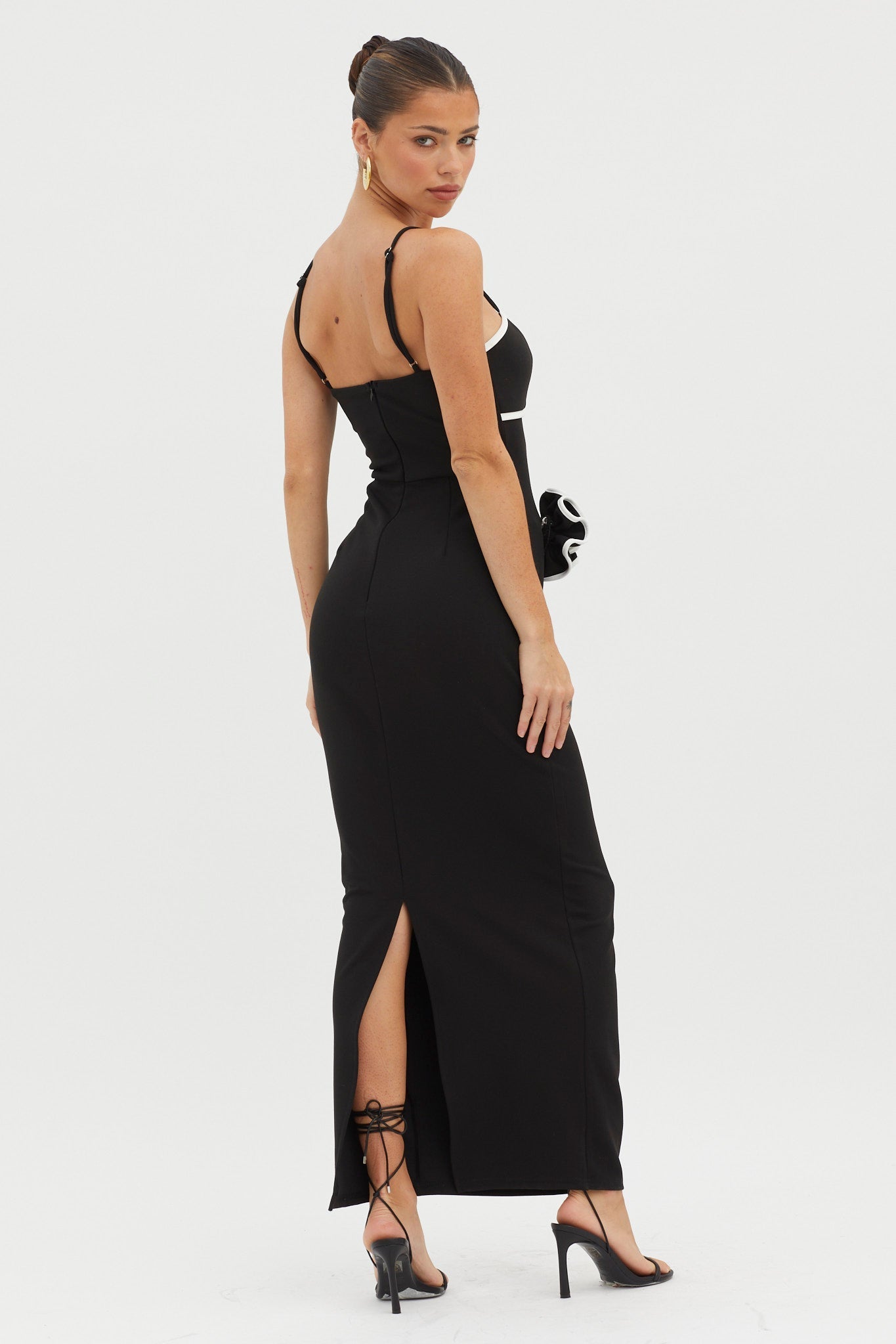 Griselda Flower Decoration Maxi Dress Black