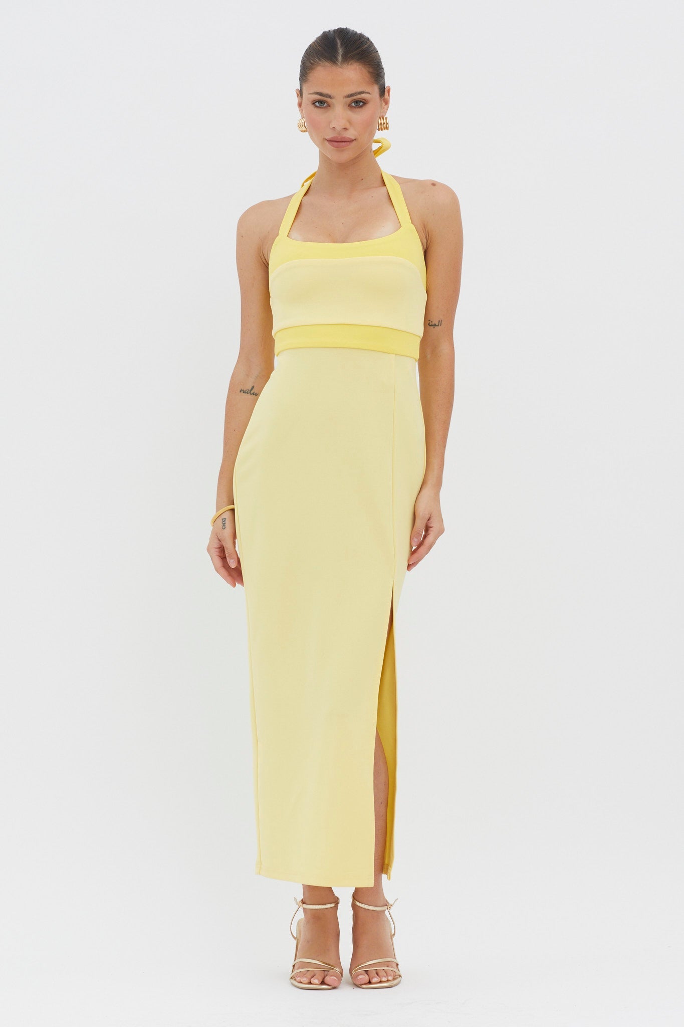 Canary Islands Halterneck Midi Dress Yellow