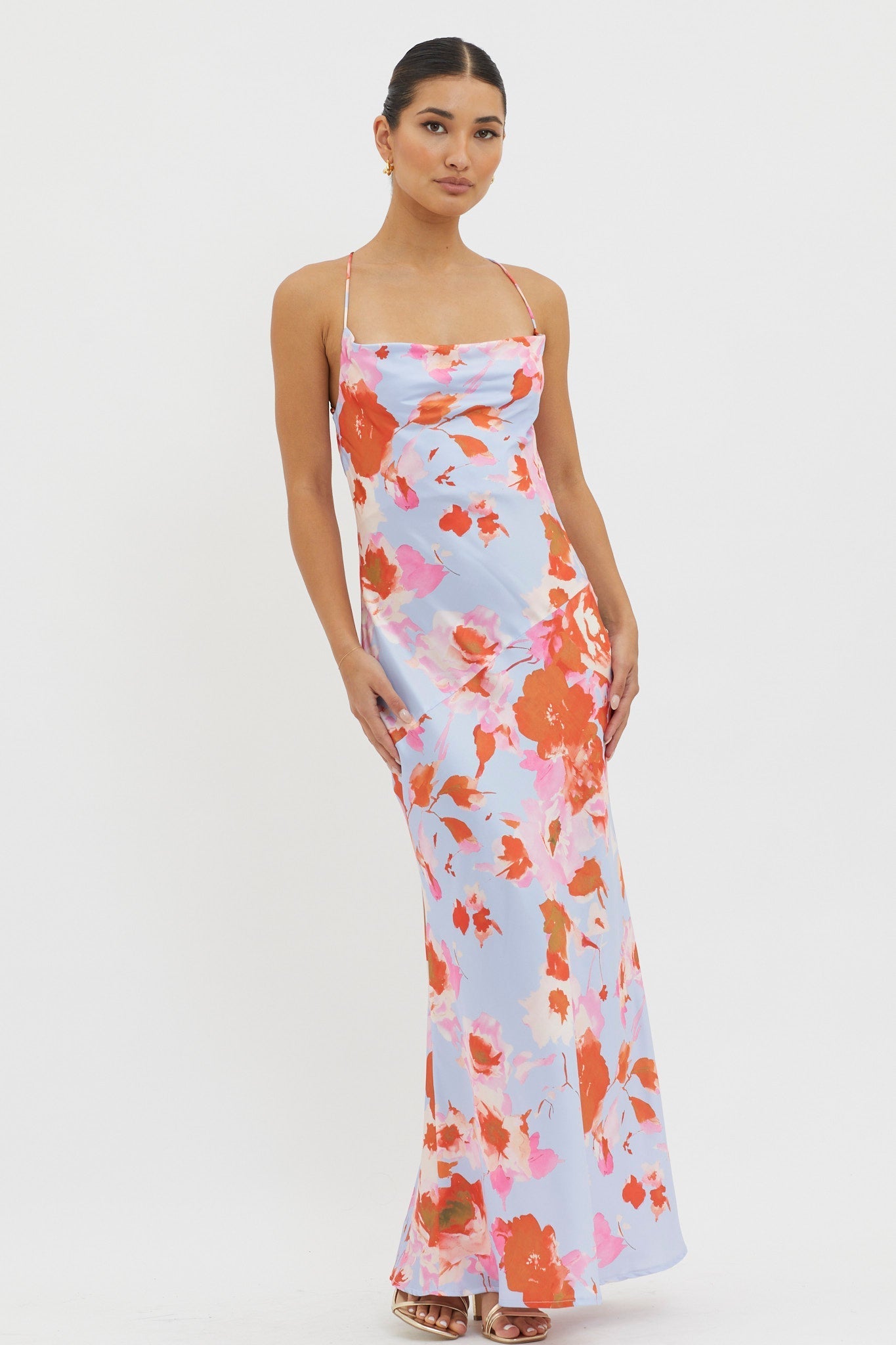 Dream Walk Cowl Back Tied Dress Print Pink