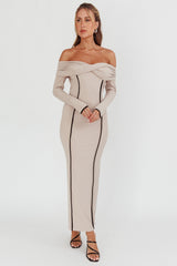 Genesis Off-Shoulder Long Sleeve Maxi Dress Pebble